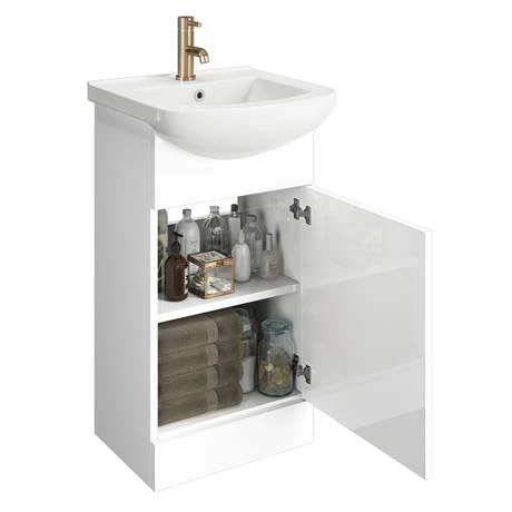 Venice 460 Gloss White Vanity with Brushed Brass Handle (Unit Depth 300mm) 4 Venice 460 Gloss White Vanity with Brushed Brass Handle (Unit Depth 300mm) - Image 4