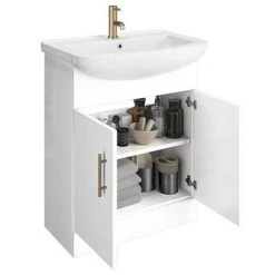 Venice 665 Gloss White Vanity with Brushed Brass Handles (Unit Depth 300mm) -White Bathroom Furniture Shop VBB650 d2 460