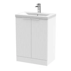 Venice Fluted 600mm White Vanity Unit - Floor Standing 2 Door Unit with Chrome Handles