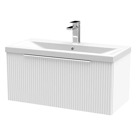 Venice Fluted 800mm White Vanity Unit - Wall Hung Single Drawer Unit with Chrome Handle 1 Venice Fluted 800mm White Vanity Unit - Wall Hung Single Drawer Unit with Chrome Handle