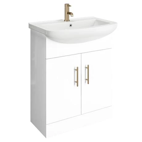 Venice 665mm Gloss White Vanity Unit with Brushed Brass Handles + Toilet Package 2 Venice 665mm Gloss White Vanity Unit with Brushed Brass Handles + Toilet Package - Image 2