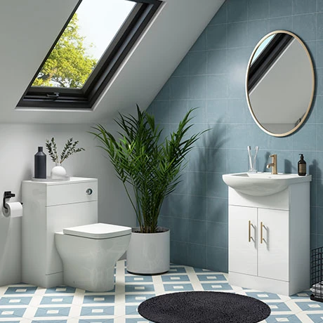 Venice 665mm Gloss White Vanity Unit with Brushed Brass Handles + Toilet Package 1 Venice 665mm Gloss White Vanity Unit with Brushed Brass Handles + Toilet Package