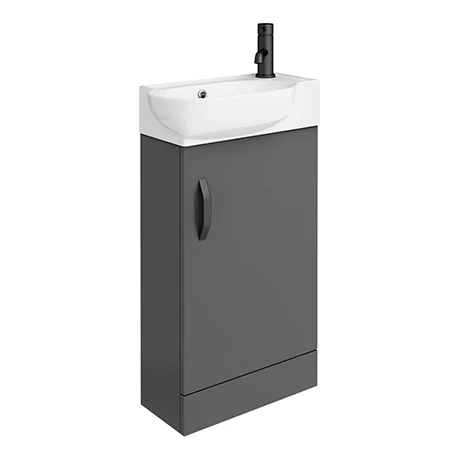 Valencia Perla Floor Standing Vanity incl. Matt Black Handle (Gloss Grey - 450mm Wide) 1 Valencia Perla Floor Standing Vanity incl. Matt Black Handle (Gloss Grey - 450mm Wide)
