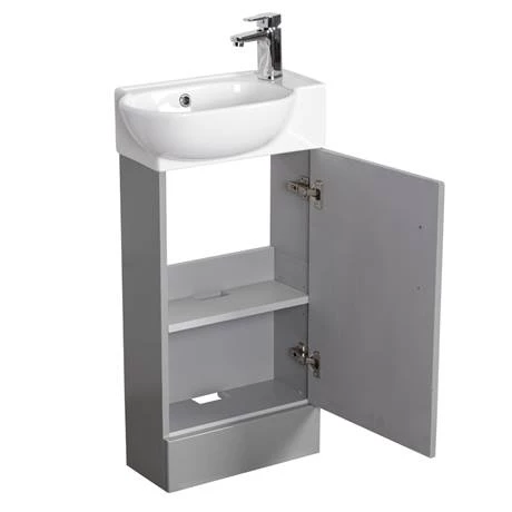 Valencia Perla Floor Standing Vanity incl. Matt Black Handle (Gloss Grey - 450mm Wide) 2 Valencia Perla Floor Standing Vanity incl. Matt Black Handle (Gloss Grey - 450mm Wide) - Image 2