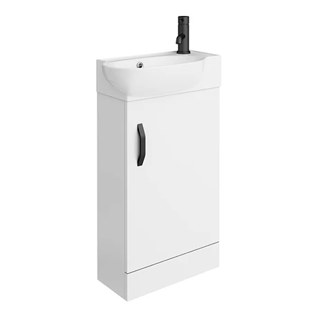 Valencia Perla Floor Standing Vanity incl. Matt Black Handle (Gloss White - 450mm Wide) 1 Valencia Perla Floor Standing Vanity incl. Matt Black Handle (Gloss White - 450mm Wide)