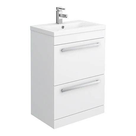 Nuie - 600 x 400mm Floor Standing Mid Edge Basin & Cabinet - Gloss White - VTFE600 1 Nuie - 600 x 400mm Floor Standing Mid Edge Basin & Cabinet - Gloss White - VTFE600