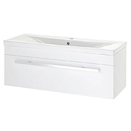 Nuie - 1000 x 400mm Wall Mounted Mid Edge Basin & Cabinet - Gloss White - VTWE1000 1 Nuie - 1000 x 400mm Wall Mounted Mid Edge Basin & Cabinet - Gloss White - VTWE1000