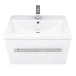 Nuie 600 x 400mm Wall Mounted Mid Edge Basin & Cabinet - Gloss White - VTWE600 -White Bathroom Furniture Shop VTWE600 D3 460