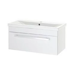 Nuie - 800 x 400mm Wall Mounted Mid Edge Basin & Cabinet - Gloss White - VTWE800