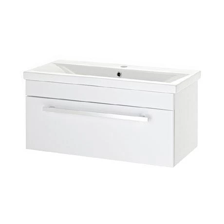 Nuie - 800 x 400mm Wall Mounted Mid Edge Basin & Cabinet - Gloss White - VTWE800 1 Nuie - 800 x 400mm Wall Mounted Mid Edge Basin & Cabinet - Gloss White - VTWE800