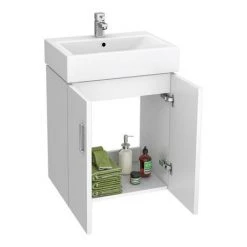 Nova Wall Mounted Vanity - 450mm Gloss White (Flat Packed) 10 Nova Wall Mounted Vanity - 450mm Gloss White (Flat Packed) -White Bathroom Furniture Shop VTWW450 detail a 460 1