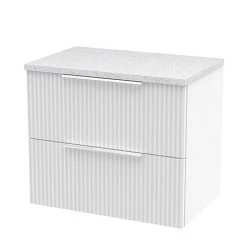 Venice Fluted 600mm White Vanity Unit - Wall Hung 2 Drawer Unit with White Worktop & Chrome Handles