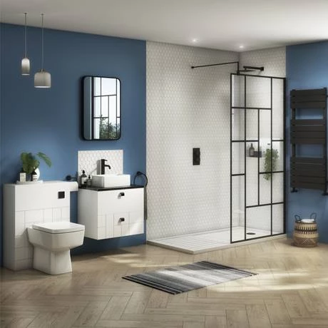 Venice Abstract 600mm White Vanity - Wall Hung 2 Drawer Unit with Black Worktop & Matt Black Handles 6 Venice Abstract 600mm White Vanity - Wall Hung 2 Drawer Unit with Black Worktop & Matt Black Handles - Image 6