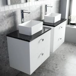 Venice Abstract 600mm White Vanity Unit - Wall Hung 2 Drawer Unit with Black Worktop & Chrome Handles 9 Venice Abstract 600mm White Vanity Unit - Wall Hung 2 Drawer Unit with Black Worktop & Chrome Handles -White Bathroom Furniture Shop VWH6WHIBLK D1 460