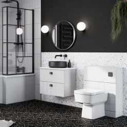 Venice Abstract 600mm White Vanity - Wall Hung 2 Drawer Unit with White Worktop & Matt Black Handles 9 Venice Abstract 600mm White Vanity - Wall Hung 2 Drawer Unit with White Worktop & Matt Black Handles -White Bathroom Furniture Shop VWH6WHIWHIB d5 460